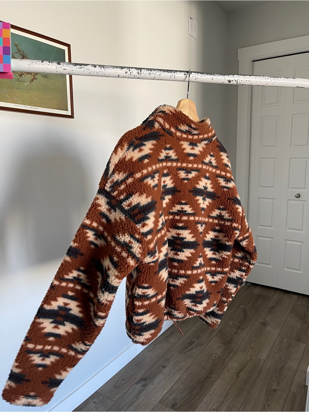 American Eagle Outfitters Brown, Cream & Black Aztec Sherpa Turtleneck Sweater